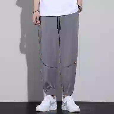 顶峰保罗 无性别主义冰丝裤子薄款亲肤透气凉感宽松束脚大码速干垂感运动时尚百搭潮流九分休闲裤 男女同款