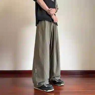 顶峰保罗 冰丝薄款纯色直筒阔腿长裤凉感透气速干宽松小众百搭运动潮牌慵懒风舒适休闲裤 男女同款