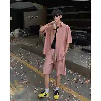 顶峰保罗 冰丝纯色简约凉感舒适短袖短裤搭配一套日系潮牌宽松小众百搭高级感休闲运动套装 男女同款