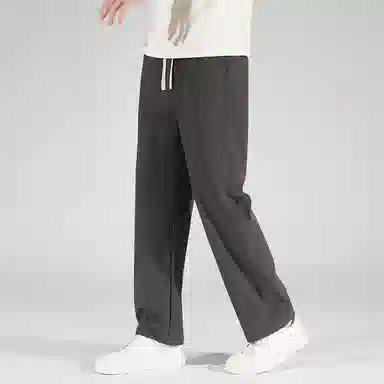 顶峰保罗 美式高街舒适纯色冰丝垂感宽松大码百搭潮牌直筒阔腿显高显瘦休闲裤 男女同款