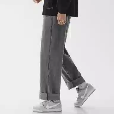 顶峰保罗 美式宽松百搭透气无性别主义弹力透气垂感休闲潮流阔腿拖地牛仔裤 男女同款