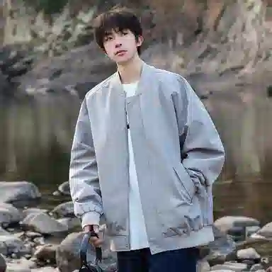 顶峰保罗 美式飞行纯色棒球领无性别主义直筒上衣外套宽松大码休闲百搭潮牌简约时尚痞帅长袖夹克 男女同款