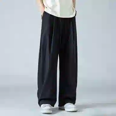 顶峰保罗 褶皱冰丝裤子百搭潮流薄款凉感亲肤透气时尚无性别主义潮牌阔腿裤垂坠感弯刀休闲裤 男女同款