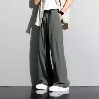 顶峰保罗 冰丝薄款直筒垂感阔腿速干凉感透气运动长裤无性别主义纯色腰带高级感亲肤舒适休闲裤 男女同款