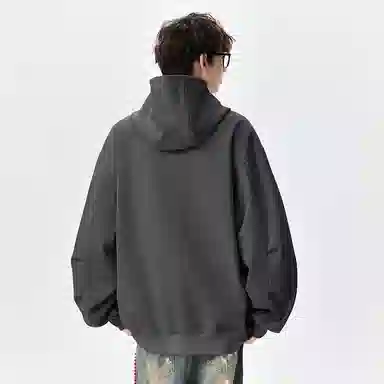 顶峰保罗 美式重磅连帽开衫双头拉链外套无性别主义休闲潮牌高街百搭上衣简约时尚纯色痞帅慵懒风长袖卫衣 男女同款