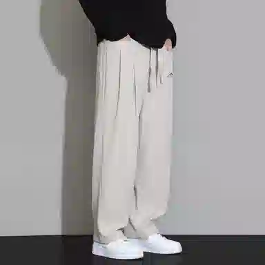 顶峰保罗 冰丝凉感速干宽松阔腿长裤无性别主义潮牌纯色大码薄款透气学生百搭运动直筒休闲裤 男女同款