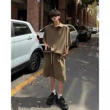 顶峰保罗 冰丝纯色简约凉感舒适短袖短裤搭配一套日系潮牌宽松小众百搭高级感休闲运动套装 男女同款