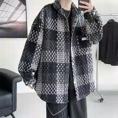 顶峰保罗 格子潮牌美式复古工装宽松休闲  运动外套无性别主义痞帅时尚百搭大码翻领夹克 男女同款