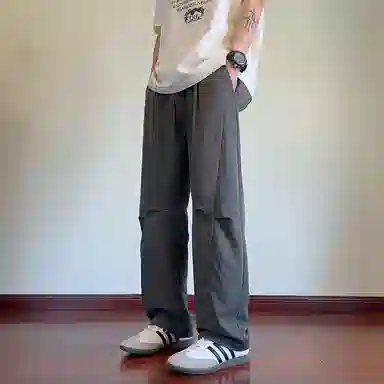 顶峰保罗 凉感冰丝薄款褶皱伞兵直筒长裤子美式薄款速干透气潮牌宽松百搭运动阔腿休闲裤 男女同款