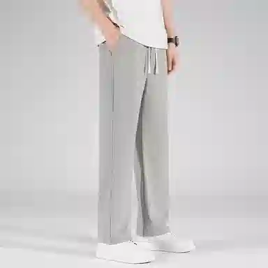 顶峰保罗 美式高街舒适纯色冰丝垂感宽松大码百搭潮牌直筒阔腿显高显瘦休闲裤 男女同款