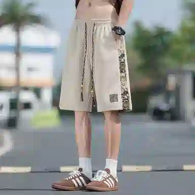 顶峰保罗 中式潮牌痞帅潮流刺绣运动无性别主义五分裤子薄款加肥加大码国风时尚百搭设计感休闲短裤 男女同款