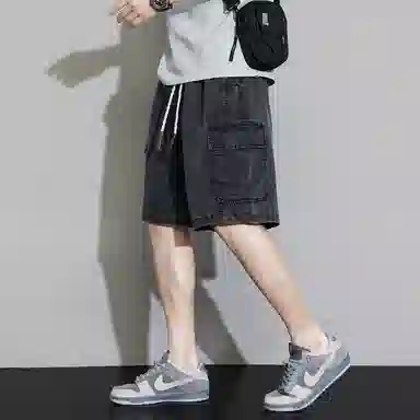 顶峰保罗 无性别主义宽松潮牌百搭直筒工装薄款五分牛仔短裤 男女同款