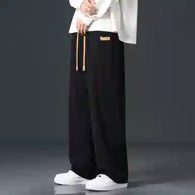 顶峰保罗 直筒阔腿运动宽松垂感潮牌垂感无性别主义显高百搭冰丝弹力抽绳显高大码基础款休闲裤 男女同款