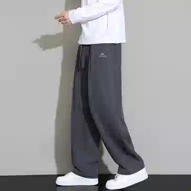 顶峰保罗 冰丝凉感速干宽松阔腿长裤无性别主义潮牌纯色大码薄款透气学生百搭运动直筒休闲裤 男女同款