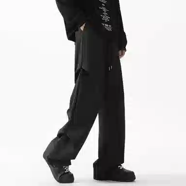 顶峰保罗 美式冰丝褶皱工装直筒无性别主义户外登山骑行运动健身阔腿伞兵解构设计长裤弹力抽绳显高百搭宽松大码高街潮牌休闲裤 男女同款