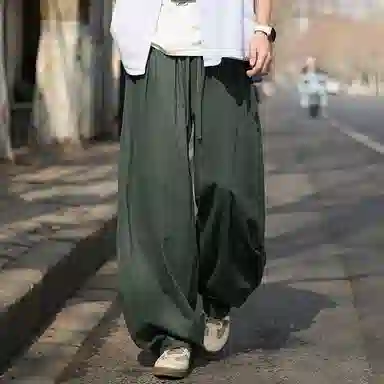 顶峰保罗 无性别主义日系弯刀薄款垂感阔腿长裤加肥加大码灯笼裤宽松直筒裤子亲肤透气时尚百搭休闲裤 男女同款