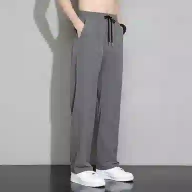 顶峰保罗 冰丝凉感透气宽松直筒长裤无性别主义潮牌薄款垂感阔腿速干运动百搭显瘦休闲裤 男女同款