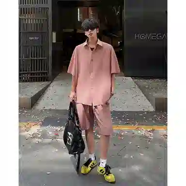 顶峰保罗 冰丝纯色简约凉感舒适短袖短裤搭配一套日系潮牌宽松小众百搭高级感休闲运动套装 男女同款