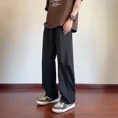 顶峰保罗 凉感冰丝薄款褶皱伞兵直筒长裤子美式薄款速干透气潮牌宽松百搭运动阔腿休闲裤 男女同款