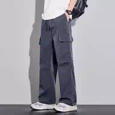 顶峰保罗 美式潮牌冰丝薄款无性别主义户外多口袋工装裤宽松直筒阔腿运动伞兵裤休闲裤 男女同款