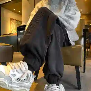 顶峰保罗 美式潮牌字母宽松运动加绒裤子无性别主义高级感秋季穿搭显高显瘦潮流百搭休闲裤 男女同款