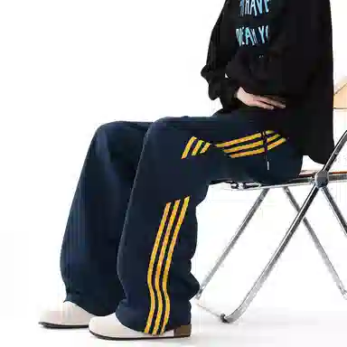 顶峰保罗 美式高街侧边条纹百搭直筒长裤复古潮流宽松舒适小众百搭痞帅设计感大码阔腿休闲裤 男女同款