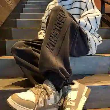 顶峰保罗 美式潮牌字母宽松运动加绒裤子无性别主义高级感秋季穿搭显高显瘦潮流百搭休闲裤 男女同款