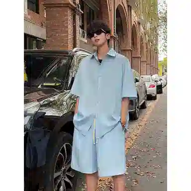 顶峰保罗 冰丝纯色简约凉感舒适短袖短裤搭配一套日系潮牌宽松小众百搭高级感休闲运动套装 男女同款