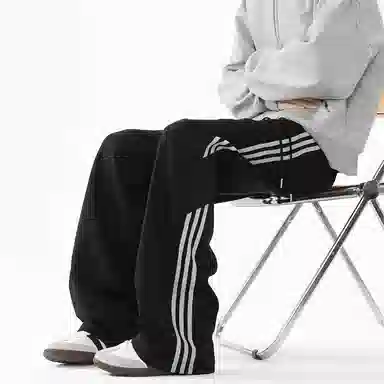 顶峰保罗 美式高街侧边条纹百搭直筒长裤复古潮流宽松舒适小众百搭痞帅设计感大码阔腿休闲裤 男女同款