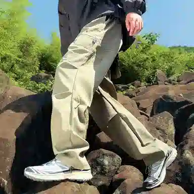 顶峰保罗 美式高街防风防水软壳机能风直筒裤无性别主义户外登山骑行山系伞兵工装褶皱运动阔腿长裤显高显瘦宽松百搭垂感休闲裤 男女同款