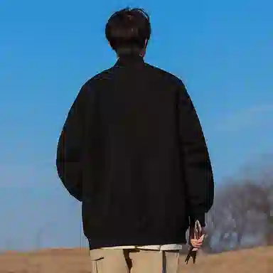 顶峰保罗 美式飞行纯色棒球领无性别主义直筒上衣外套宽松大码休闲百搭潮牌简约时尚痞帅长袖夹克 男女同款