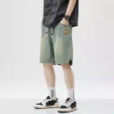 顶峰保罗 星空纹水洗撞色直筒五分裤美式复古薄款潮牌宽松舒适小众百搭休闲阔腿牛仔短裤 男女同款