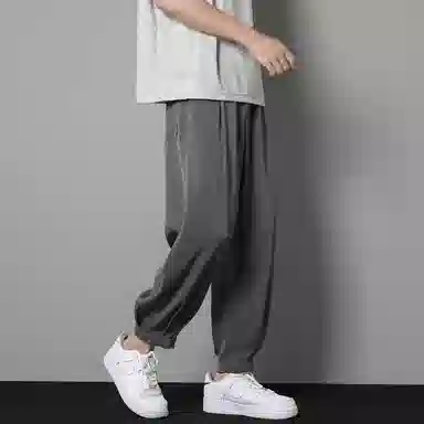 顶峰保罗 冰丝薄款速干纯色简约垂感运动束脚九分裤潮流显高显瘦宽松凉感透气百搭大码休闲裤 男女同款