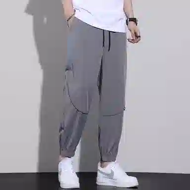 顶峰保罗 无性别主义冰丝裤子薄款亲肤透气凉感宽松束脚大码速干垂感运动时尚百搭潮流九分休闲裤 男女同款