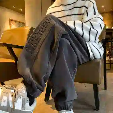 顶峰保罗 美式潮牌字母宽松运动加绒裤子无性别主义高级感秋季穿搭显高显瘦潮流百搭休闲裤 男女同款