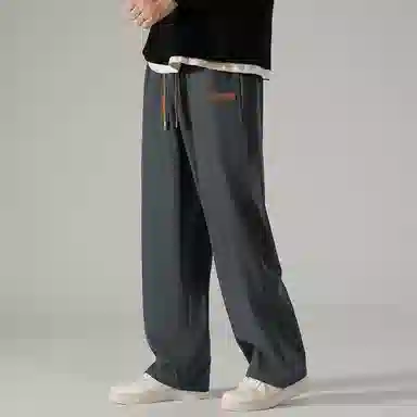 顶峰保罗 冰丝直筒阔腿无性别主义纯色基础款拖地运动卫裤弹力抽绳显高百搭宽松大码潮牌时尚高街垂感休闲裤 男女同款