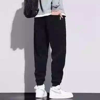 顶峰保罗 美式重磅加绒加厚潮牌弹力抽绳显高显瘦束脚哈伦卫裤无性别主义宽松大码运动长裤简约百搭高街休闲裤 男女同款