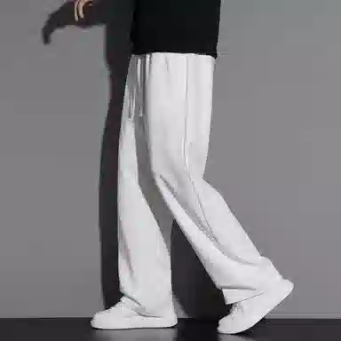 顶峰保罗 冰丝直筒阔腿无性别主义纯色基础款运动拖地卫裤弹力抽绳显高百搭宽松大码潮牌时尚垂感休闲裤 男女同款