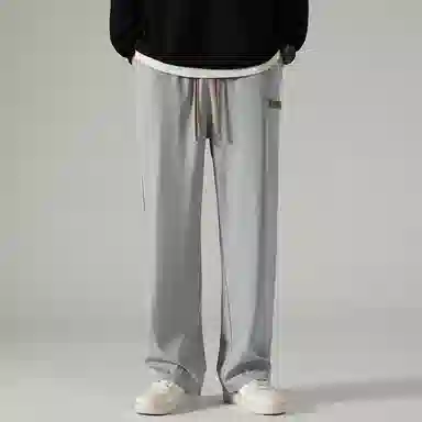 顶峰保罗 冰丝直筒阔腿无性别主义纯色基础款拖地运动卫裤弹力抽绳显高百搭宽松大码潮牌时尚高街垂感休闲裤 男女同款
