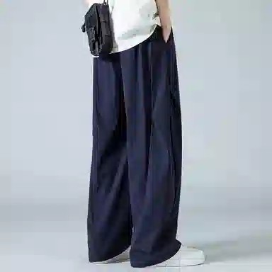 顶峰保罗 褶皱冰丝裤子百搭潮流薄款凉感亲肤透气时尚无性别主义潮牌阔腿裤垂坠感弯刀休闲裤 男女同款