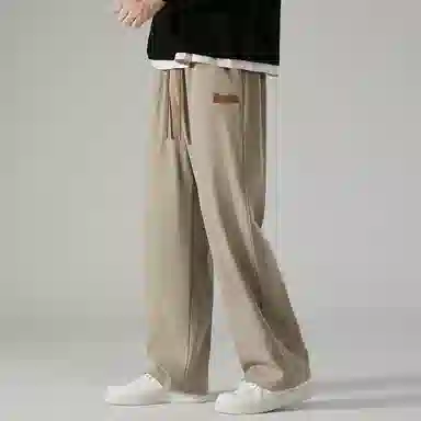 顶峰保罗 冰丝直筒阔腿无性别主义纯色基础款拖地运动卫裤弹力抽绳显高百搭宽松大码潮牌时尚高街垂感休闲裤 男女同款