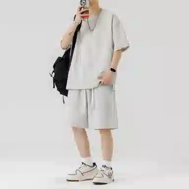 顶峰保罗 无性别主义纯色简约短袖体恤短裤帅气搭配亲肤舒适高级感宽松休闲运动套装 男女同款