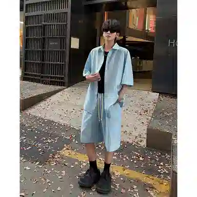 顶峰保罗 冰丝纯色简约凉感舒适短袖短裤搭配一套日系潮牌宽松小众百搭高级感休闲运动套装 男女同款