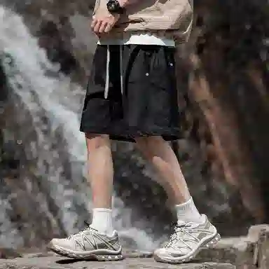 顶峰保罗 冰丝大口袋工装薄款宽松大码运动五分裤子无性别主义潮流痞帅时尚百搭设计感休闲短裤 男女同款