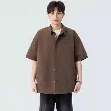 顶峰保罗 薄款翻领宽松休闲百搭通勤潮流简约短袖衬衫 男女同款