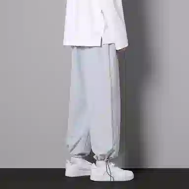 顶峰保罗 两穿直筒美式潮牌宽松运动抽绳长裤无性别主义痞帅时尚百搭简约束脚休闲裤 男女同款