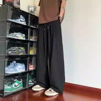 顶峰保罗 冰丝薄款纯色直筒阔腿长裤凉感透气速干宽松小众百搭运动潮牌慵懒风舒适休闲裤 男女同款