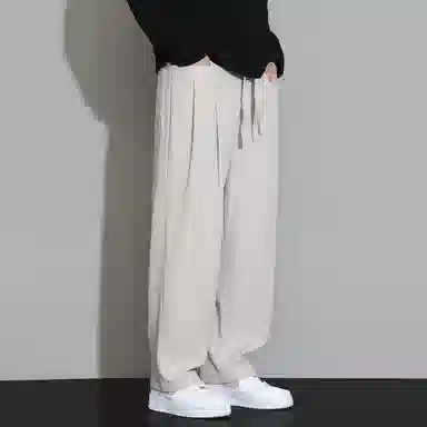 顶峰保罗 冰丝凉感速干宽松阔腿长裤无性别主义潮牌纯色大码薄款透气学生百搭运动直筒休闲裤 男女同款