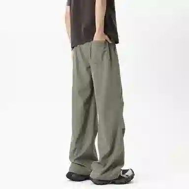 顶峰保罗 褶皱美式伞兵凉感透气直筒长裤薄款潮牌运动百搭宽松舒适设计感阔腿休闲裤 男女同款