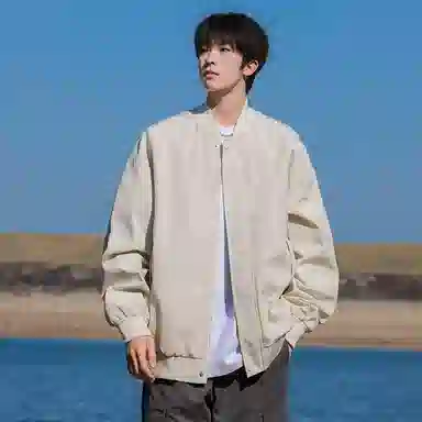 顶峰保罗 美式飞行纯色棒球领无性别主义直筒上衣外套宽松大码休闲百搭潮牌简约时尚痞帅长袖夹克 男女同款